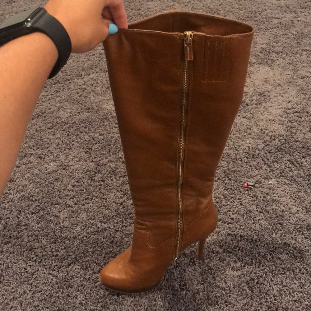 brown leather micheal kors heel boots